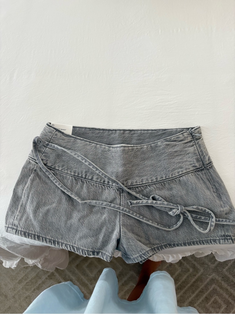 Mango Gray Denim Tie-Waist Women's Shorts